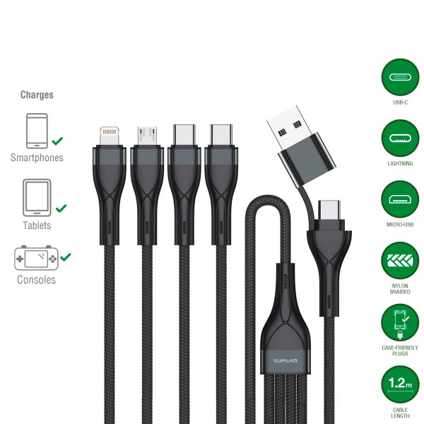 4smarts USB-C/A Multi-Ladekabel 4in2 1,2m, schwarz