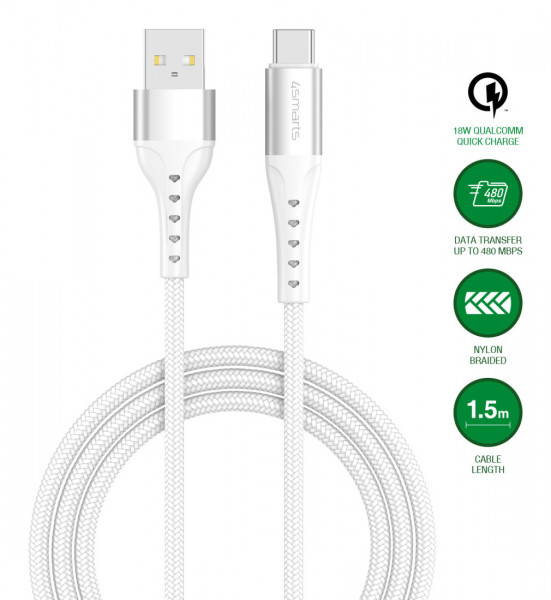 4smarts USB-A auf USB-C Kabel PrimeCord 18W 1,5m, weiss