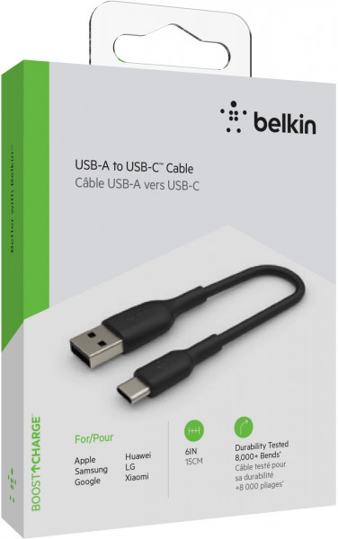 Belkin USB-C/USB-A Kabel PVC, 15cm, schwarz