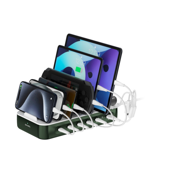 4smarts Ladestation Team 100W 5C/1A inkl. 6 Kabel, grün