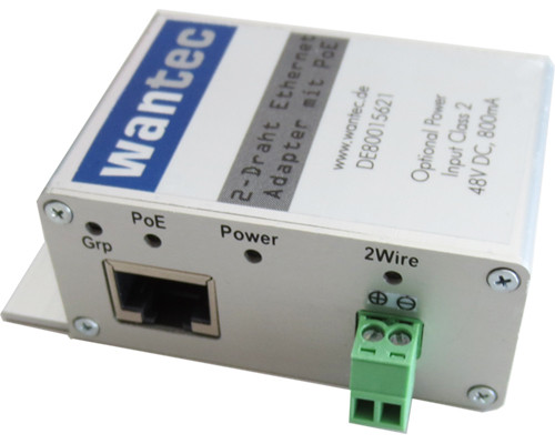 wantec 2wIP slim 2-Draht Ethernet Adapter m.PoE /Schraubklemme