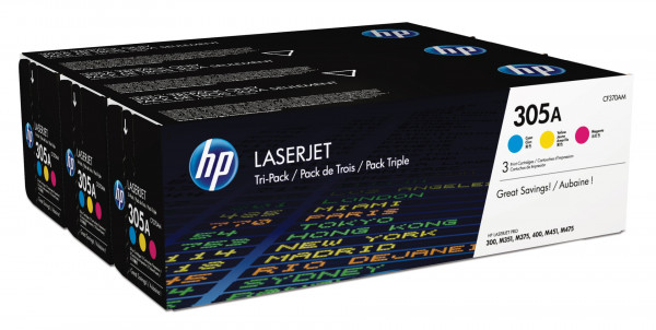 HP 305A 3er-Pack Cyan/Magenta/Gelb Orig. LaserJet Tonerkar.