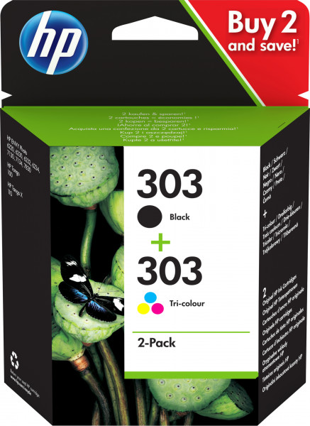 HP 303 2er-Pack Schwarz/Cyan/Magenta/Gelb Original Tintenpatr.