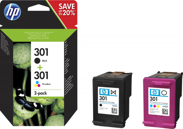 HP 301 2er-Pack Schwarz/Cyan/Magenta/Gelb Orig. Druckerpatr.