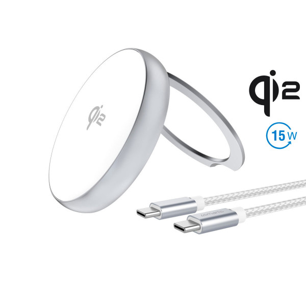 4smarts Qi2 Charger Kickstand, silber/ weiß