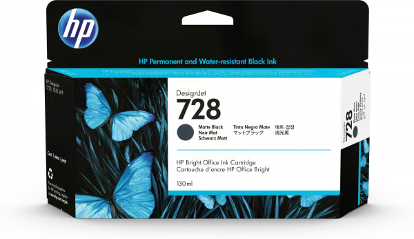 HP 728 Mattschwarz DesignJet-Tintenpatrone, 130 ml