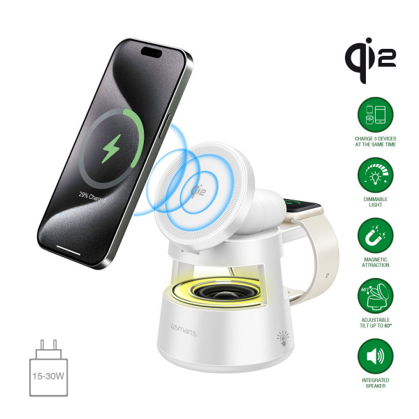 4smarts Qi2 Ladestation Aura Sound weiß