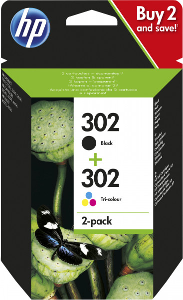 HP 302 2er-Pack Schwarz/Cyan/Magenta/Gelb Orig. Druckerpatr.