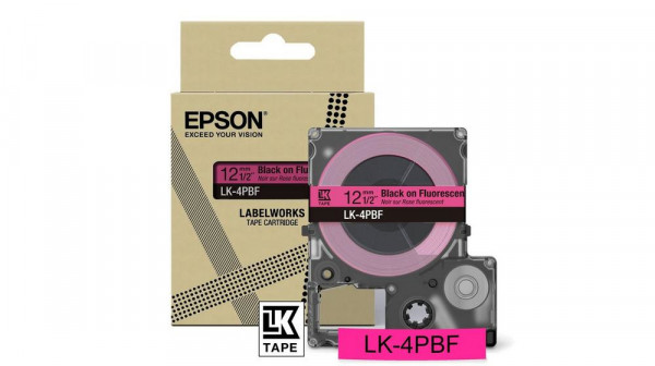 EPSON 12mm Pink Schwarz LK4PBF Farbschriftband 5m