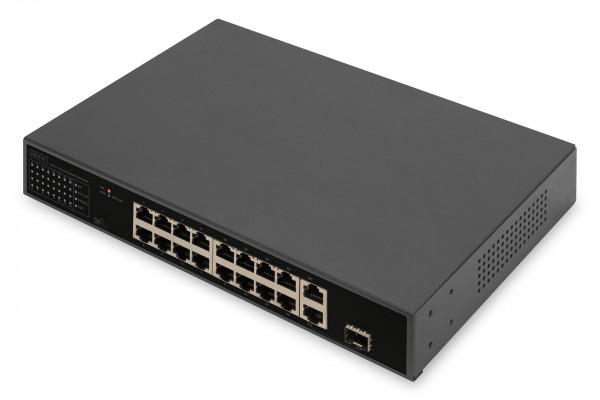 DIGITUS 16 Port FE PoE Switch , 2 GE Uplinks (RJ45 / SFP)