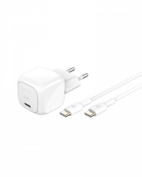 Belkin 30W USB-C Ladegerät PD und PPS inkl.USB-C Kabel 1m,weiß
