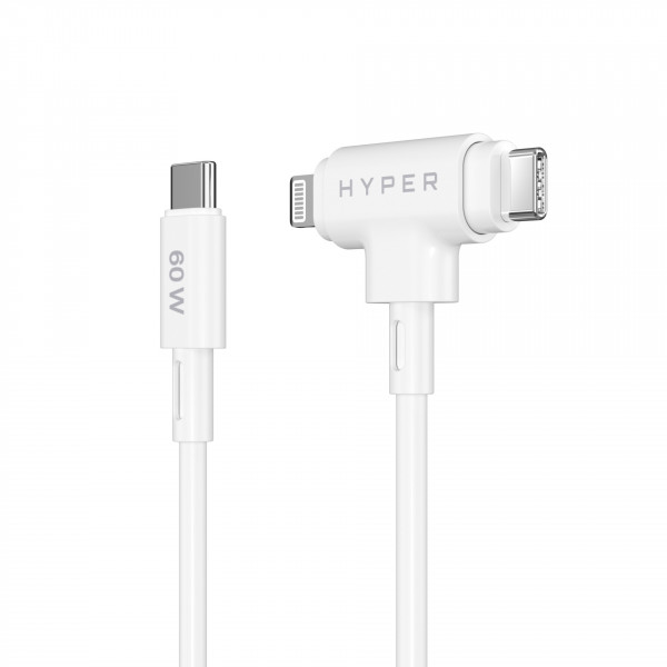 HyperJuice Silicone USB-C to USB-C Lightning Hybrid 60W White