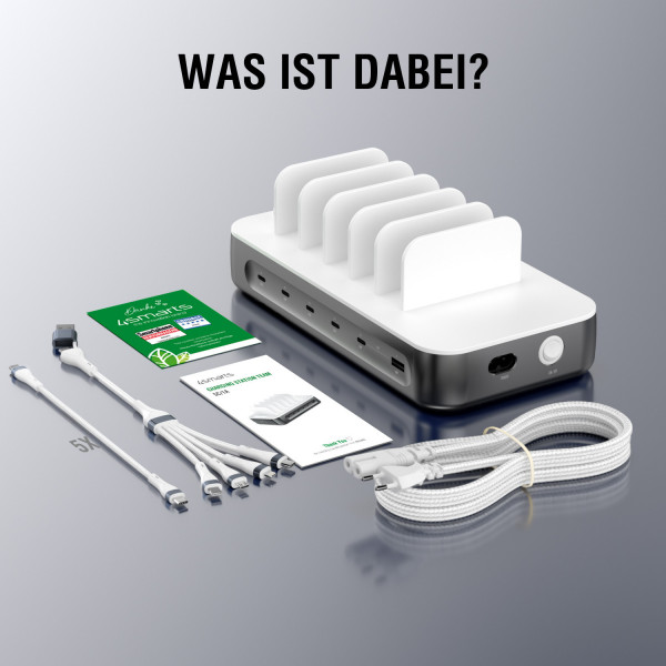 4smarts Ladestation Team 100W 5C/1A inkl. 6 Kabel, spacegrau