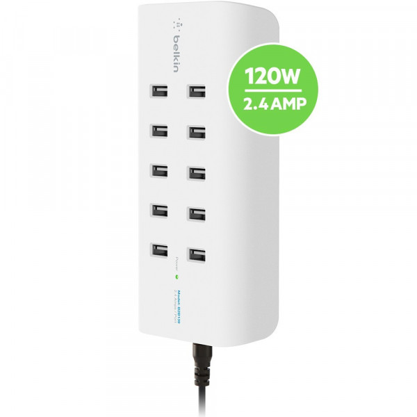 Belkin 10-Port USB-Ladestation,120W, 2,4A pro Port, Weiß